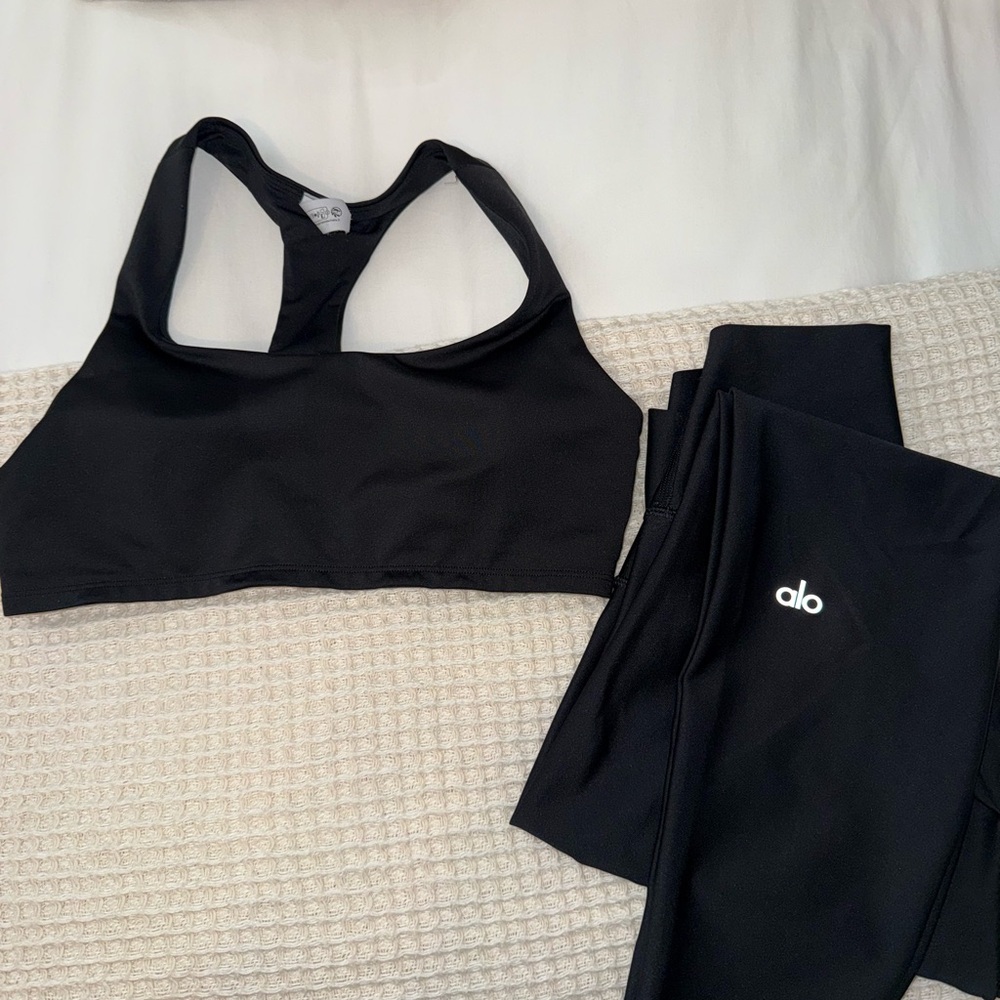 ALO Yoga Airlift Women's Black Sports Bra and Leggings Set